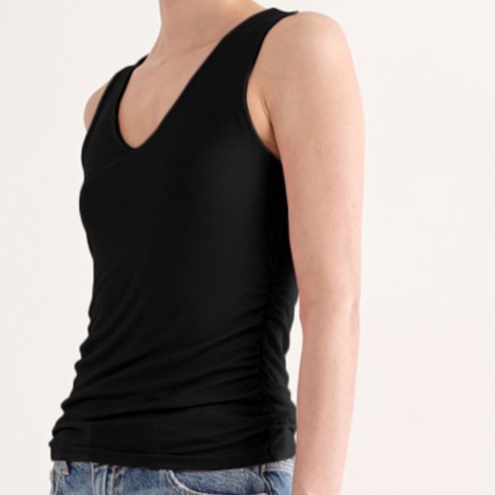 Black Double Layer V-neck Rouched Tank NWT - (#0126)